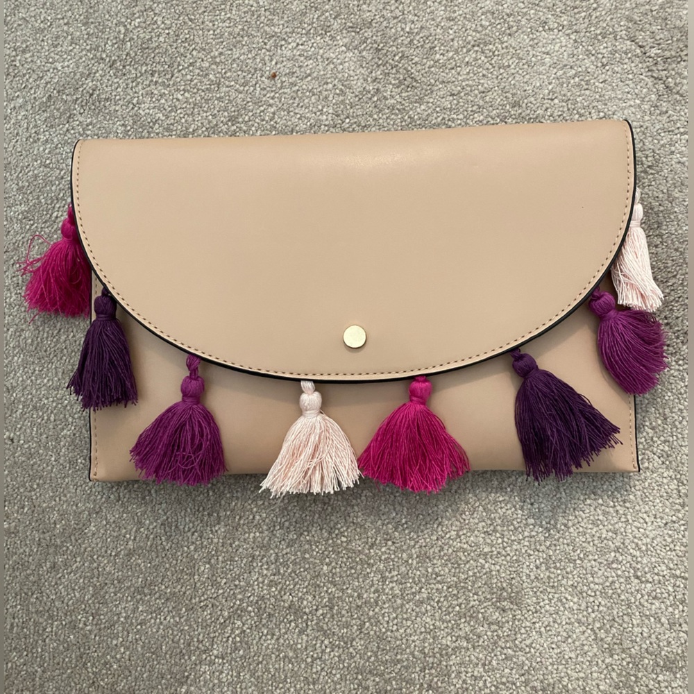 Tassel-Embellished Beige Clutch